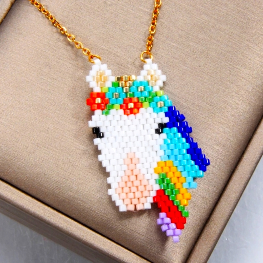 Boho Rainbow Unicorn Seed Bead Necklace